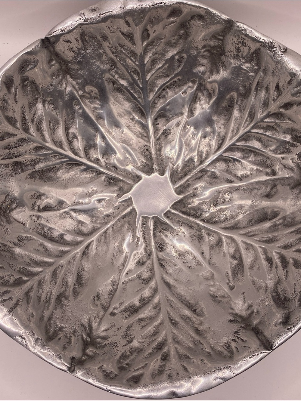 Vintage Pewter Cabbage Leaf Serving Bowl - Majolica Style by Bruce Fox Wilton